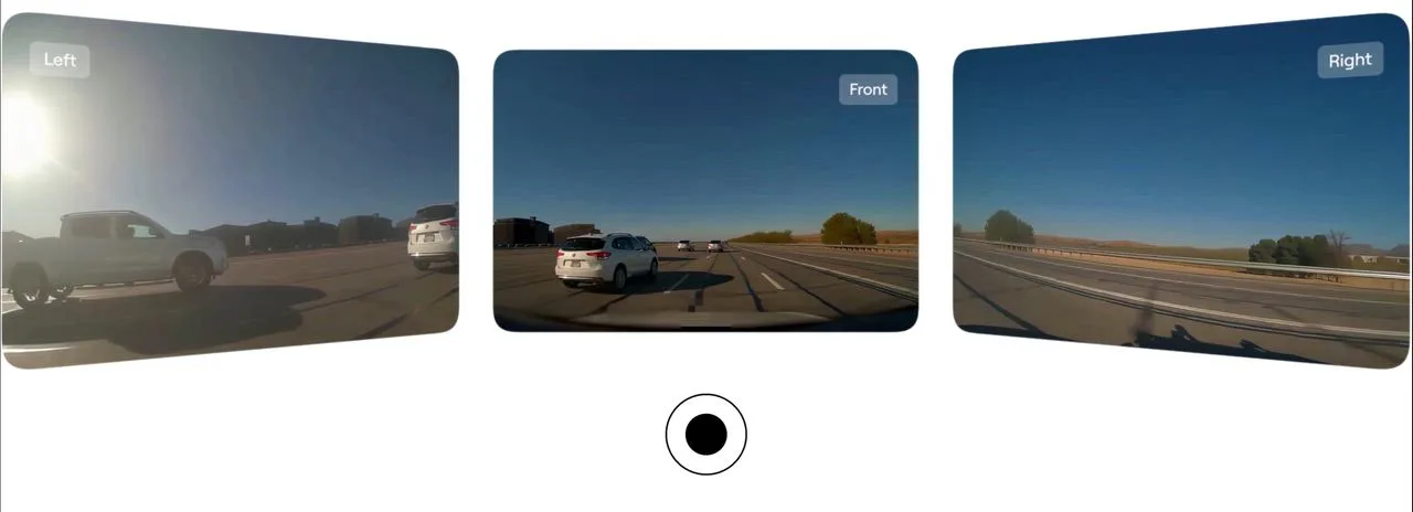 Left, front and right camera views of a highway, shown on Decart’s Oasis page